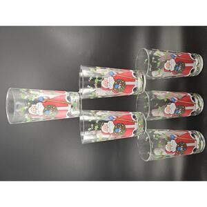 ​Vintage Christmas Santa Claus Tumblers Set of 6 KIG Glass Indonesia